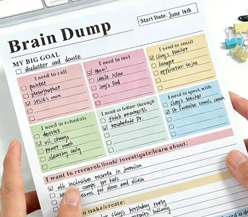 Close-up of the planner's pastel task sections